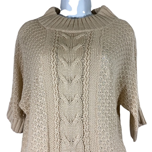 St. John Mock Neck Short Sleeve Chunky Cable Knit 100% Cotton Sweater Medium - Picture 4 of 10